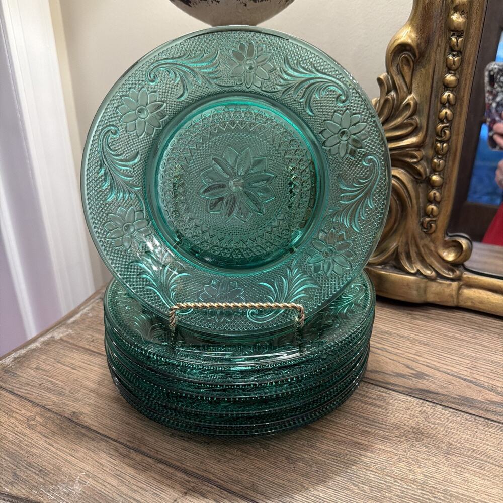 Indiana Tiara Sandwich Spruce Green Salad Plate - Set 7 8.25" Glass